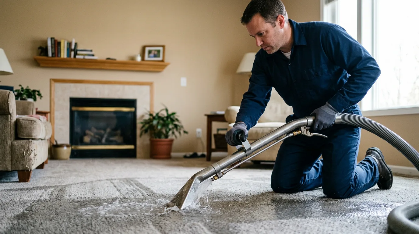 Water damage restoration technician working near Vesper, WI